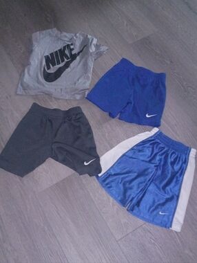 Nike Gray Tee with Blue & Black Athletic Shorts Set